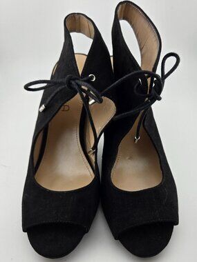 Unisa Black Peep Toe Slingback Heels Lace Up Dress Pumps Womens 8.5 M